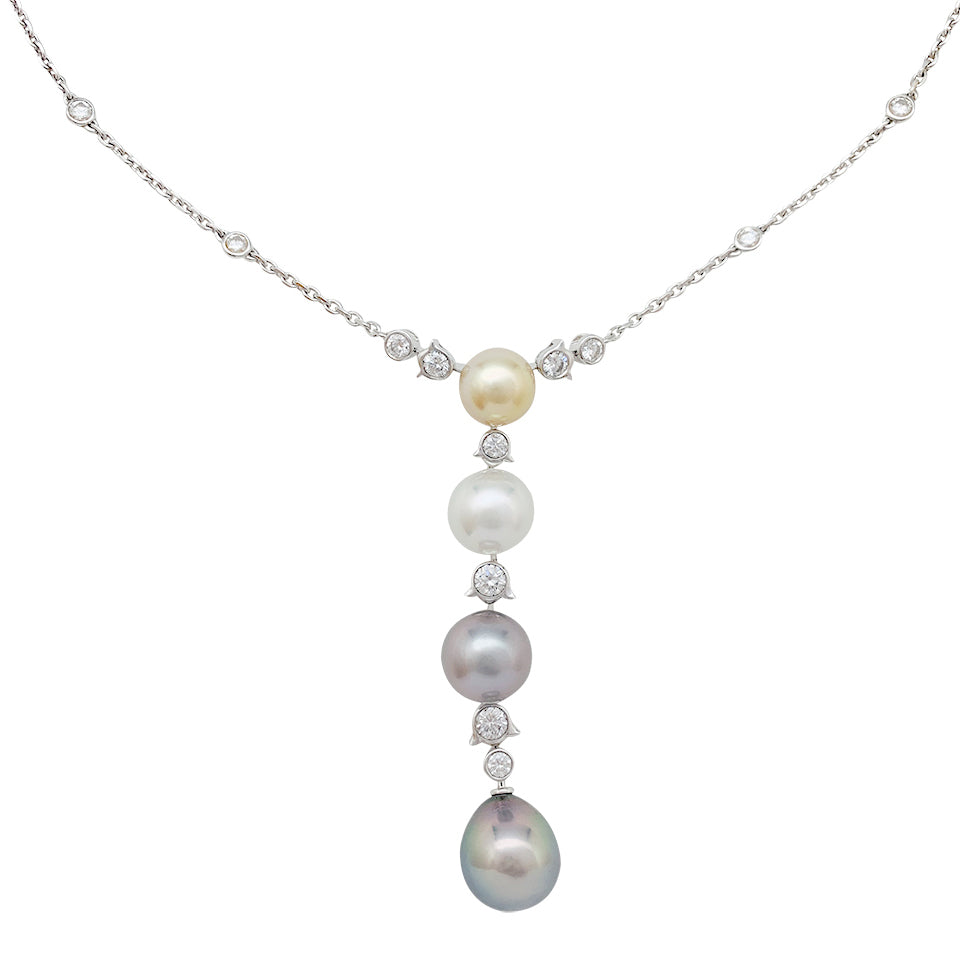 Cartier necklace, "Agnès", white gold, diamonds, cultured pearls.
