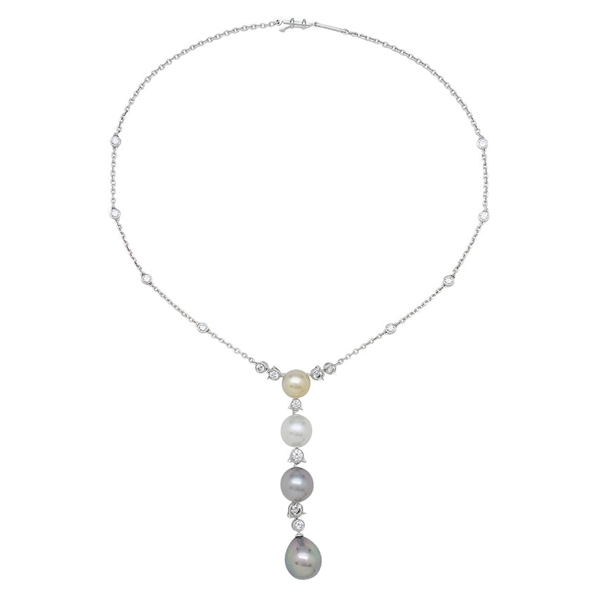 Cartier necklace, "Agnès", white gold, diamonds, cultured pearls.