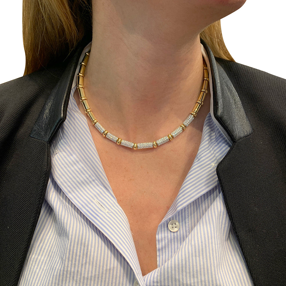 Collier Chimento, or jaune, or blanc, diamants.