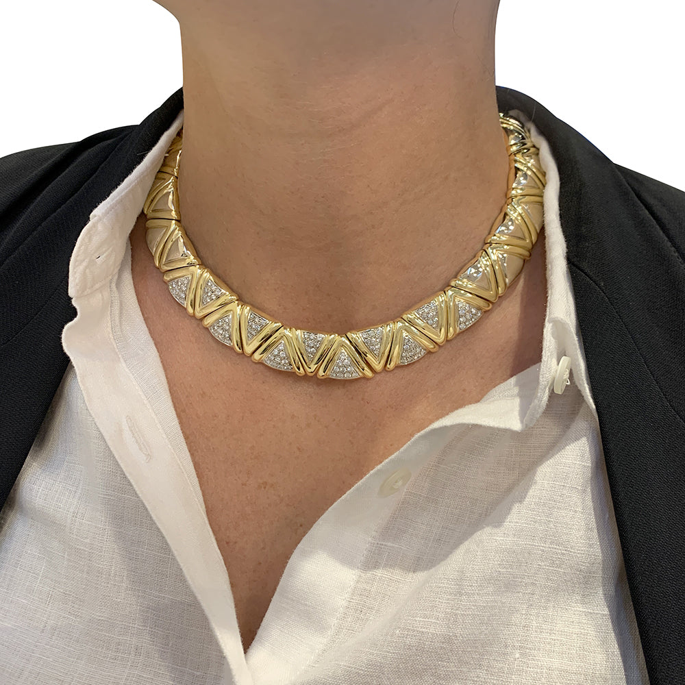 Damiani two-tone diamond necklace.