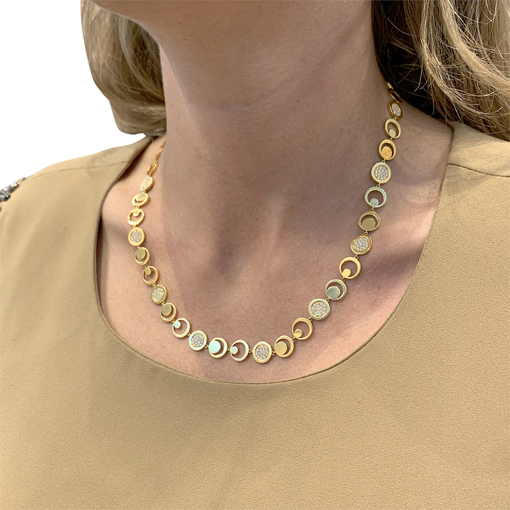 Fred "Moon Light" necklace in yellow gold, diamonds.