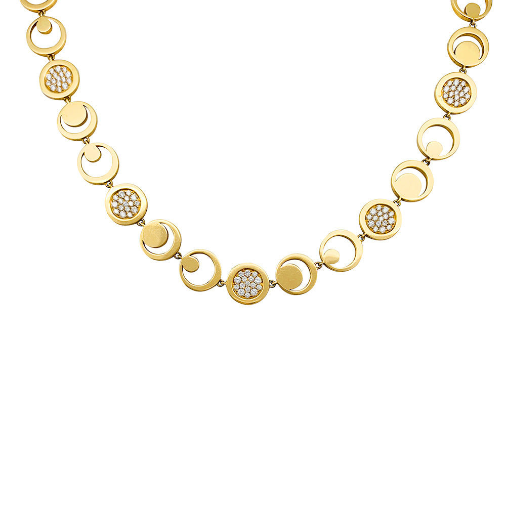 Fred "Moon Light" necklace in yellow gold, diamonds.