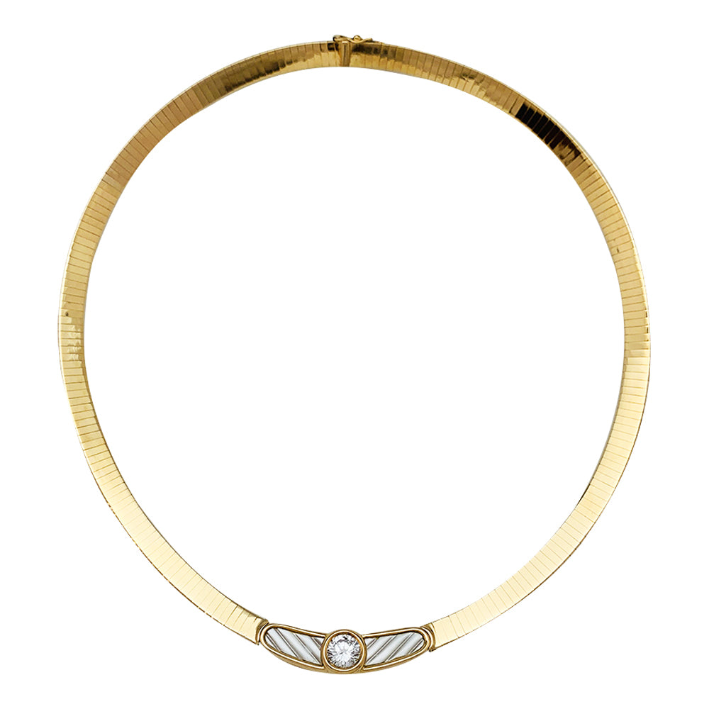 Iconic Mauboussin Necklace, "Nadia" Collection, gold, mother-of-pearl, and 1.42 carat central diamond.