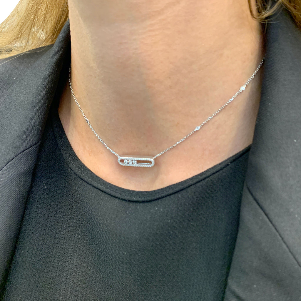 Messika necklace, "Baby Move Pavé", white gold diamonds.
