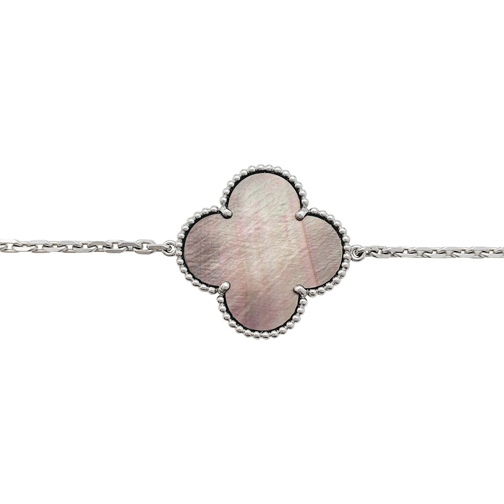 Van Cleef & Arpels "Magic Alhambra" necklace in white gold, chalcedony and mother-of-pearl.