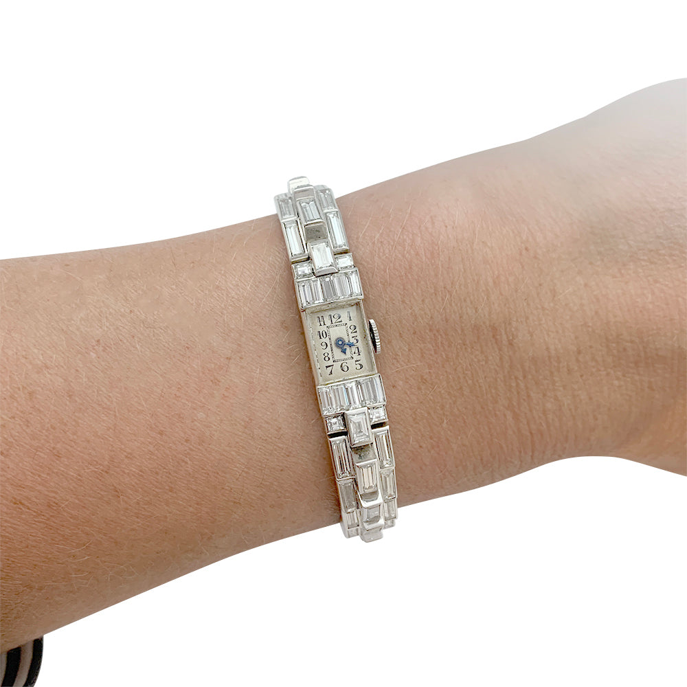 Art Deco watch in platinum and diamonds.