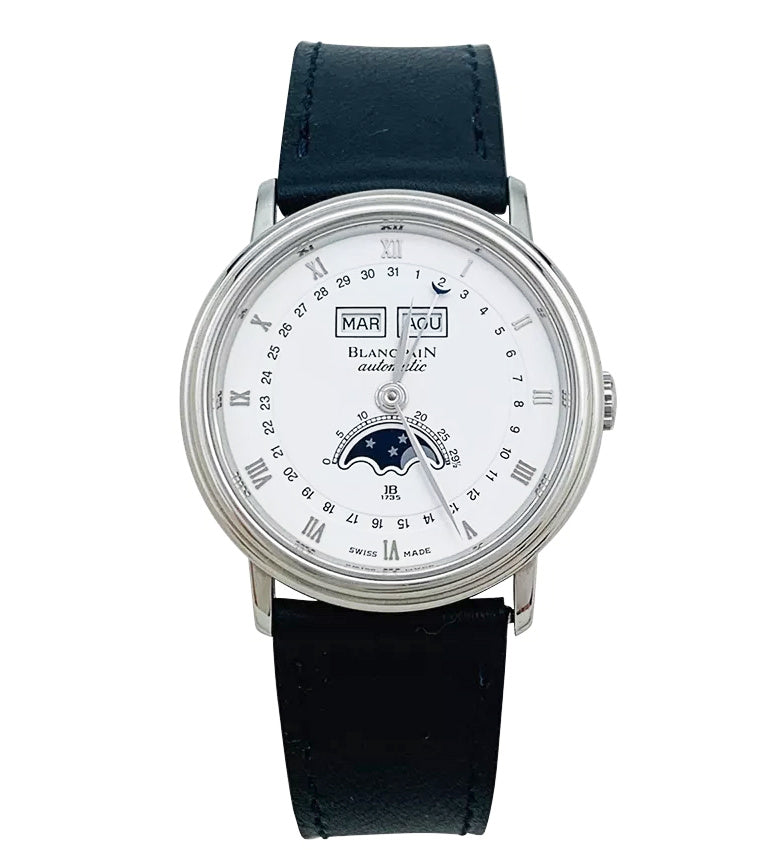 Montre Blancpain, "Villeret", acier, cuir.