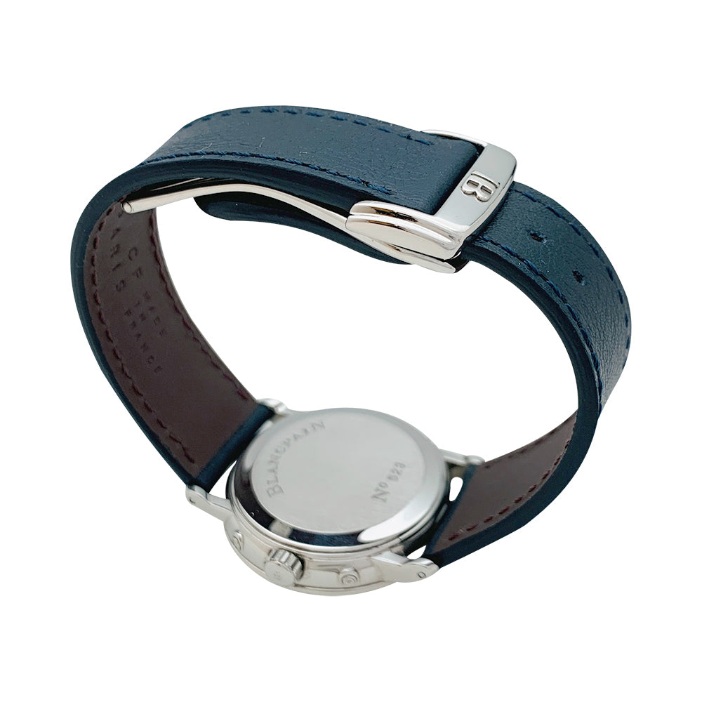 Montre Blancpain, "Villeret", acier, cuir.