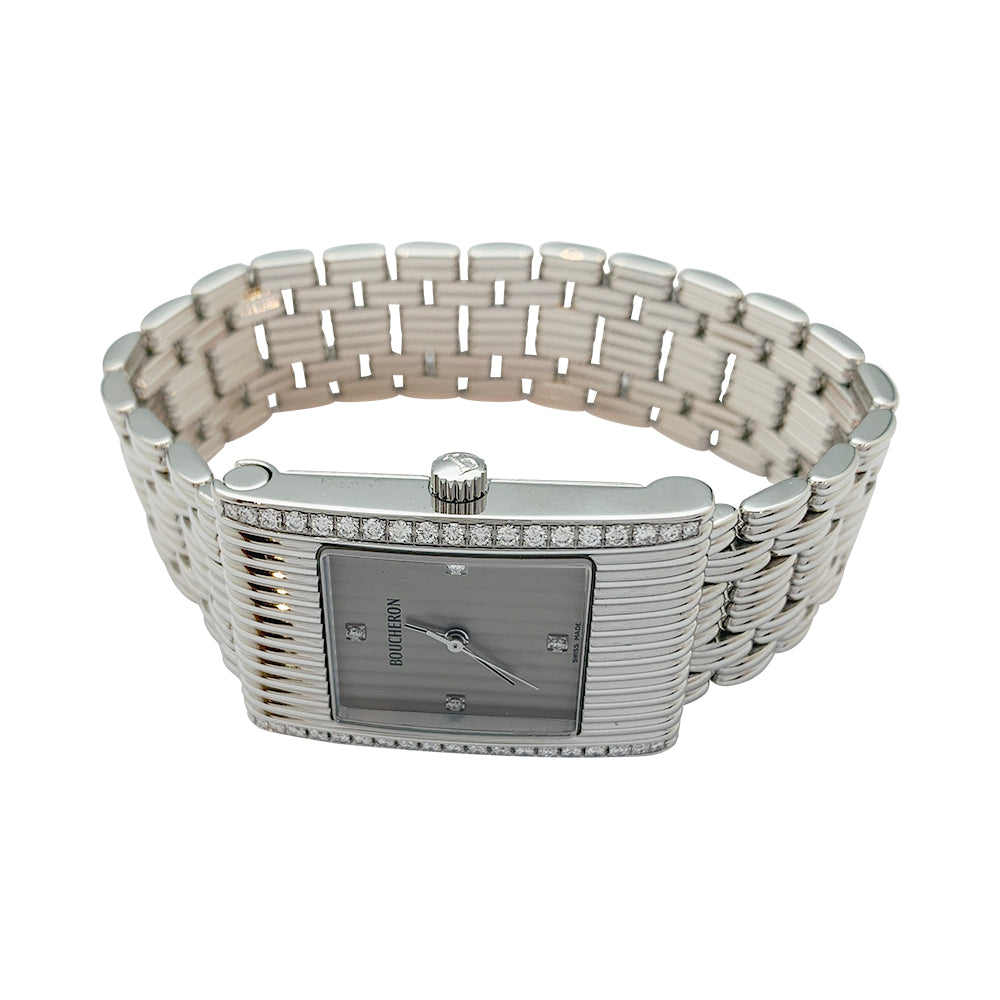Boucheron watch, "Reflet", steel and diamonds.