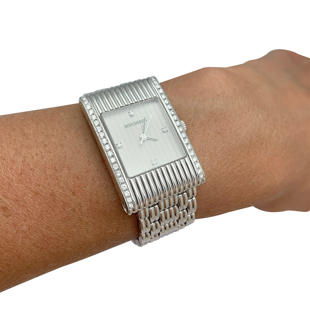 Boucheron watch, "Reflet", steel and diamonds.