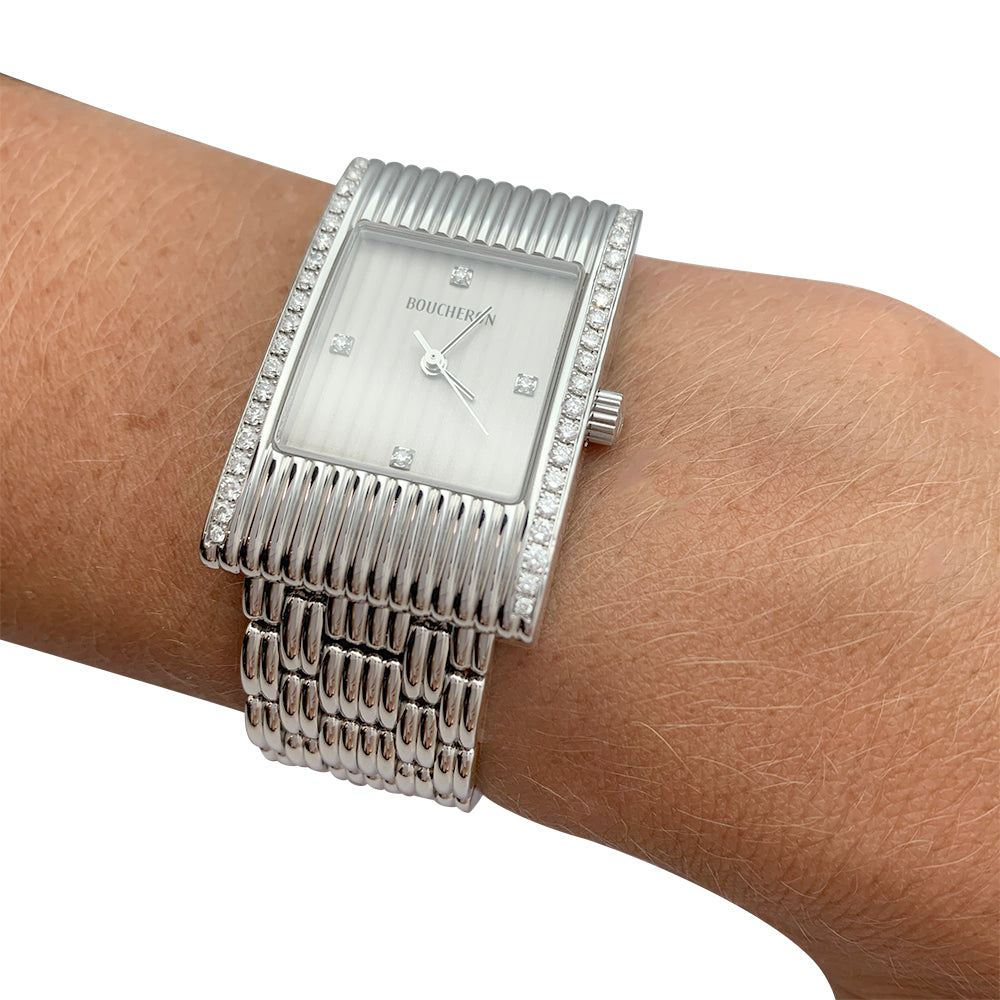 Boucheron watch, "Reflet", steel and diamonds.