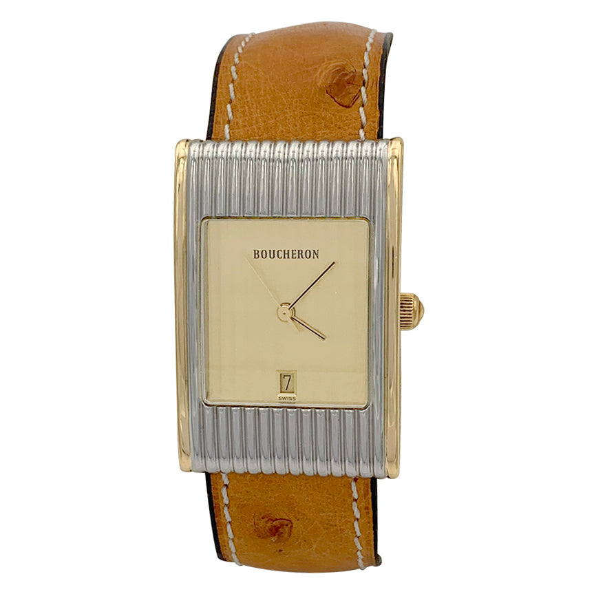 Boucheron watch, "Reflet", yellow gold, steel.