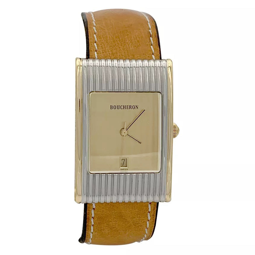 Boucheron watch, "Reflet", yellow gold, steel.