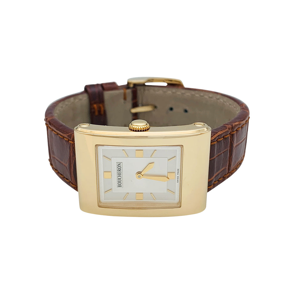 Montre Boucheron, "Reflet-Icare", or jaune, cuir.