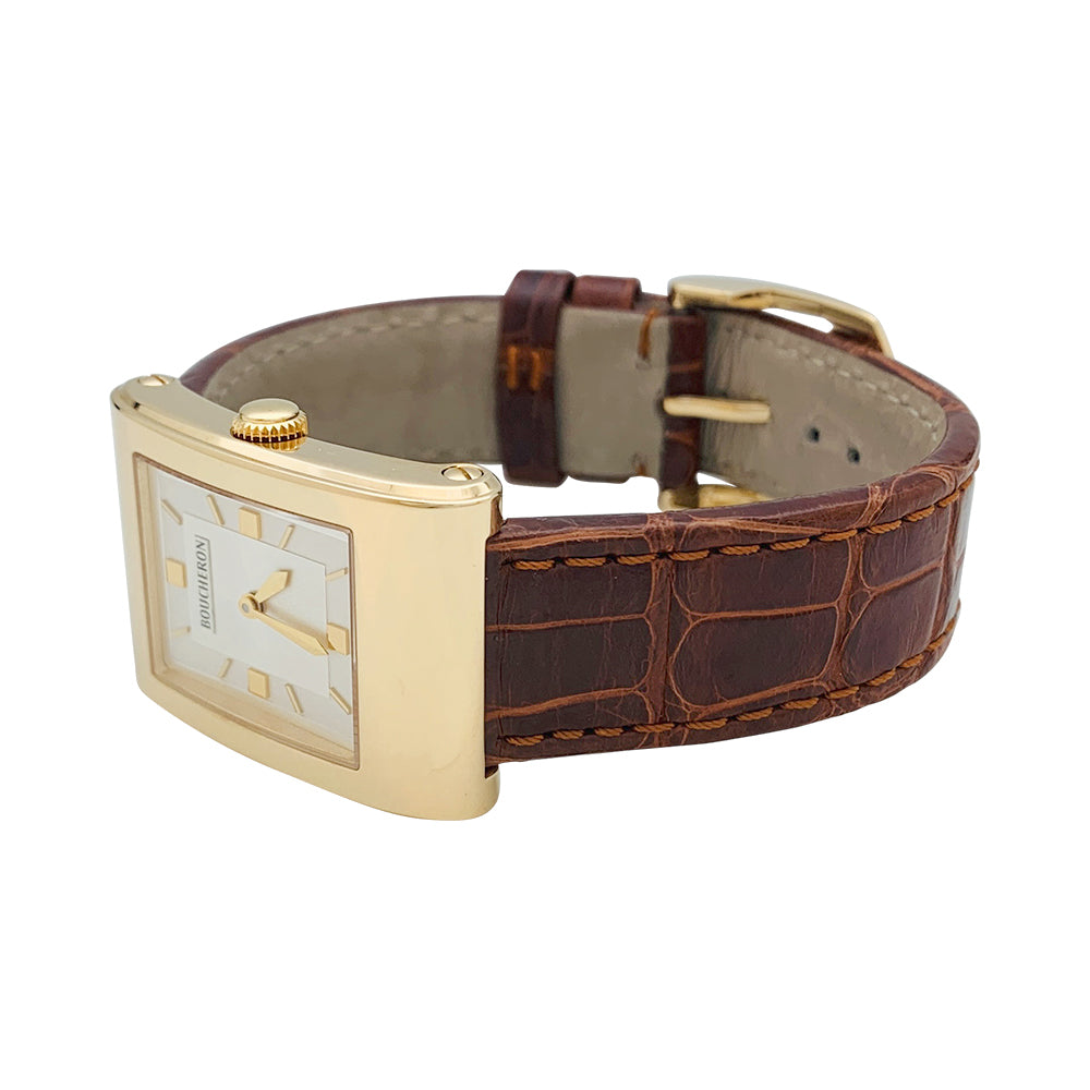 Boucheron watch, "Reflet-Icare", yellow gold, leather.
