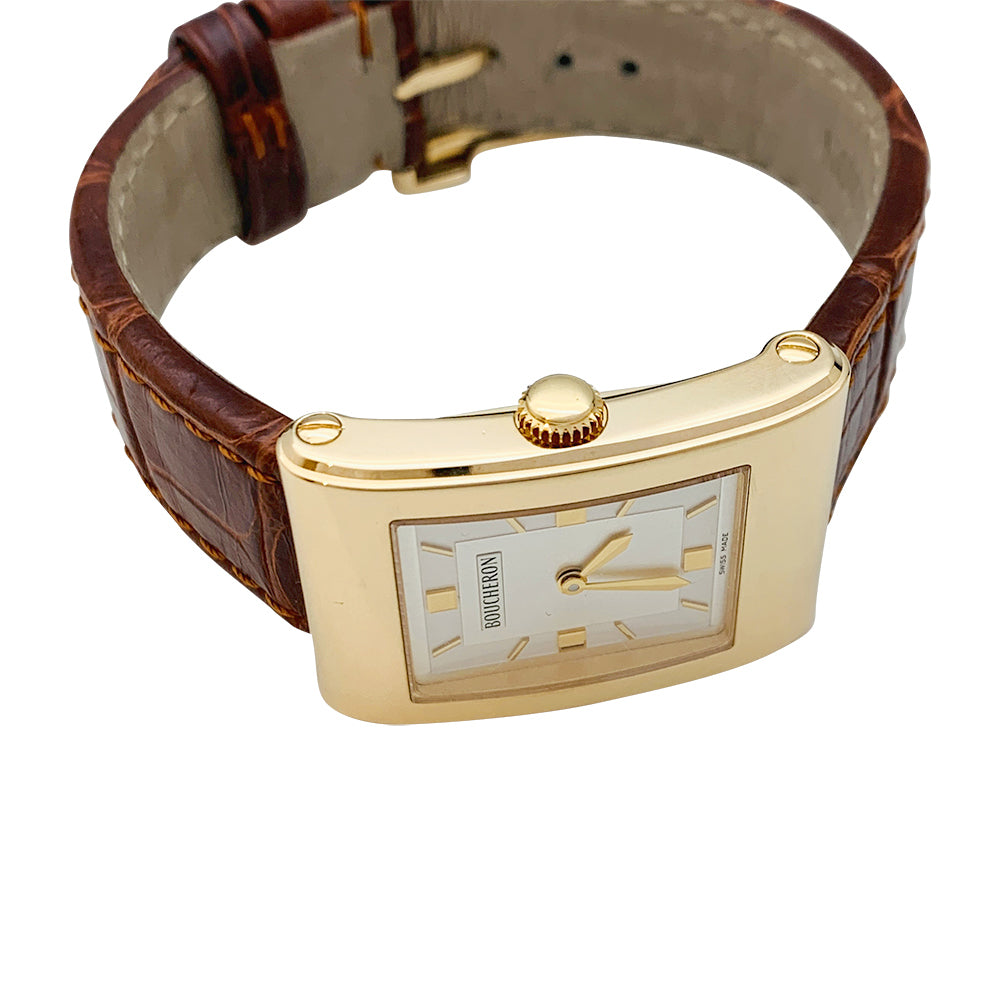 Boucheron watch, "Reflet-Icare", yellow gold, leather.