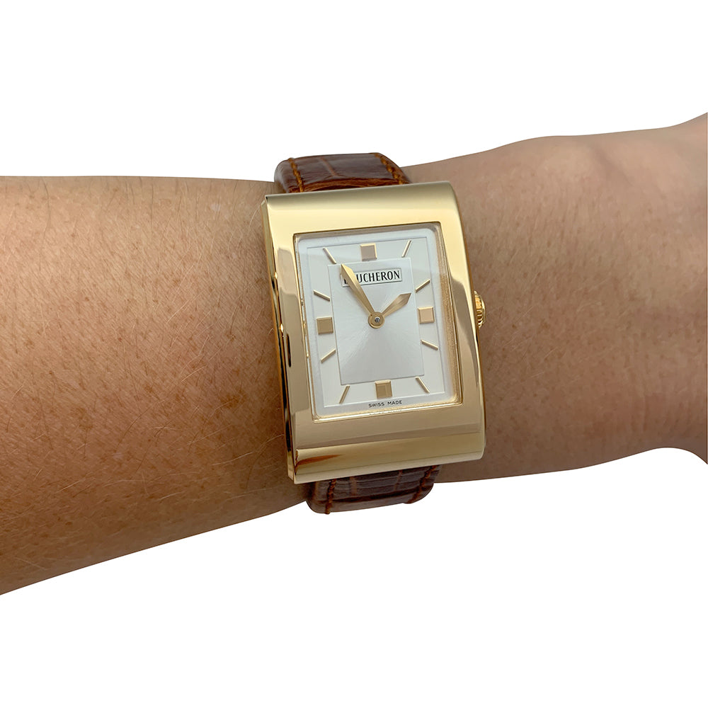 Boucheron watch, "Reflet-Icare", yellow gold, leather.