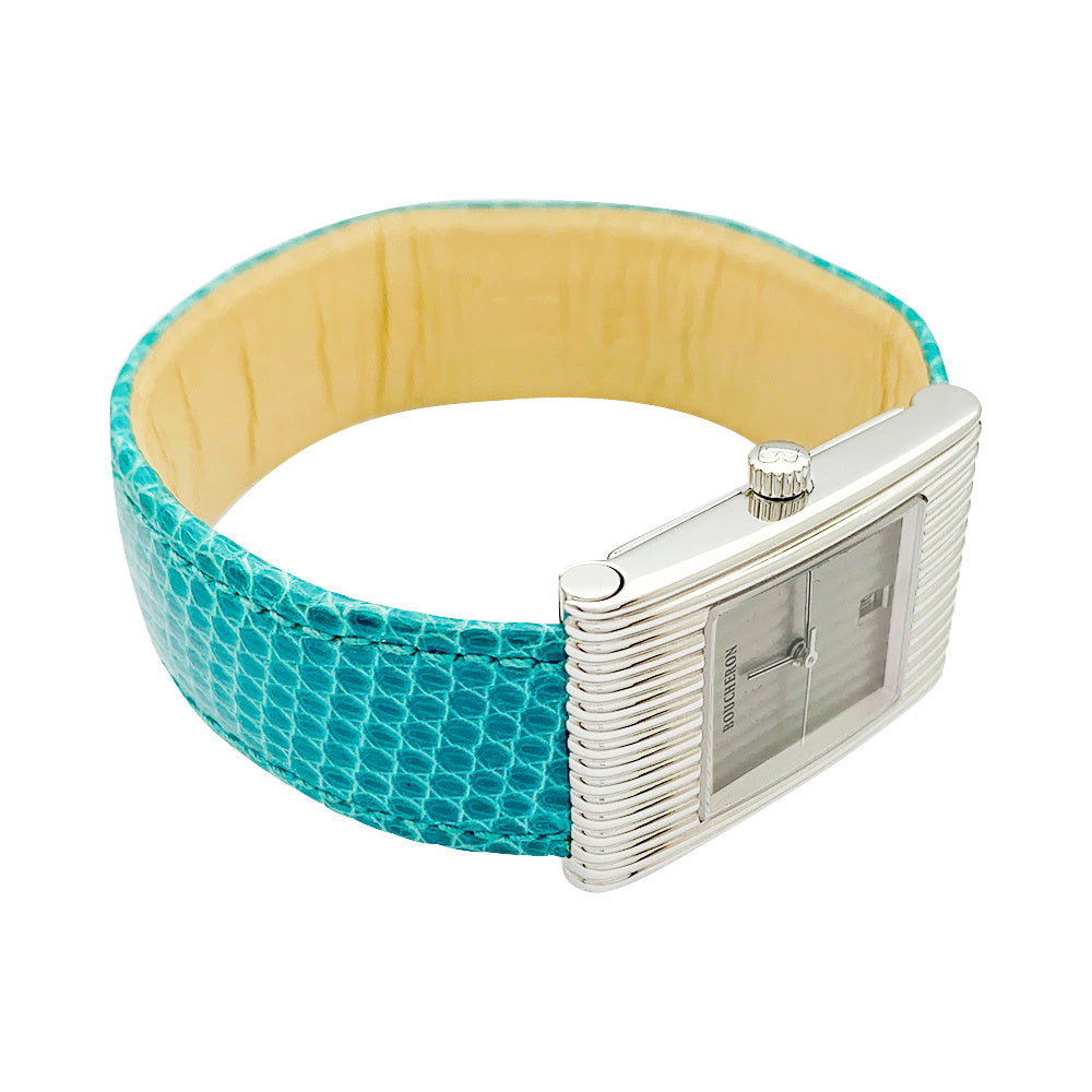 Boucheron watch, "Reflet" model, in steel on leather.