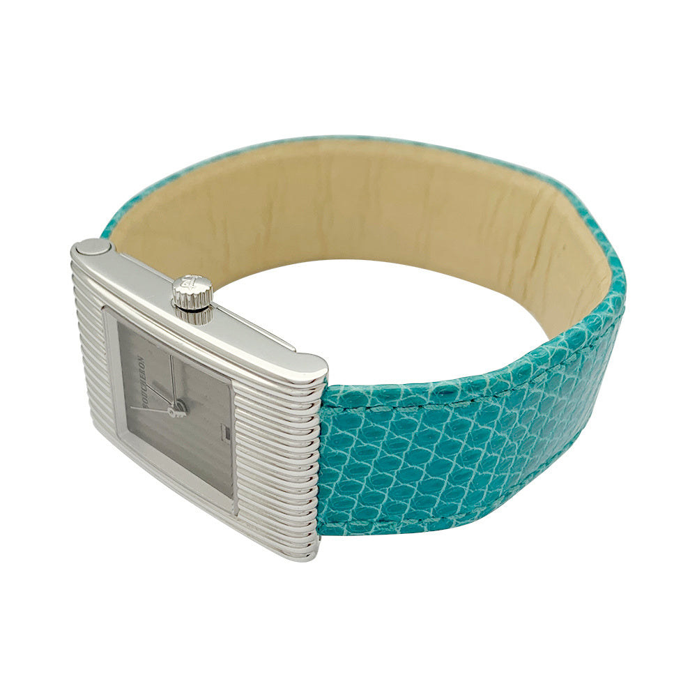Boucheron watch, "Reflet" model, in steel on leather.