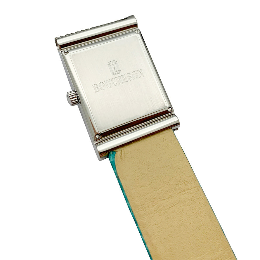 Boucheron watch, "Reflet" model, in steel on leather.