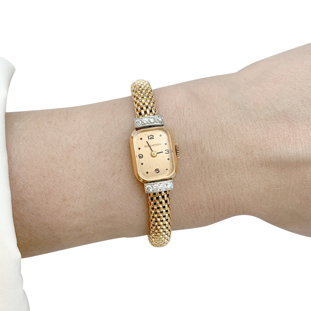 Montre Boucheron en or rose et diamants.