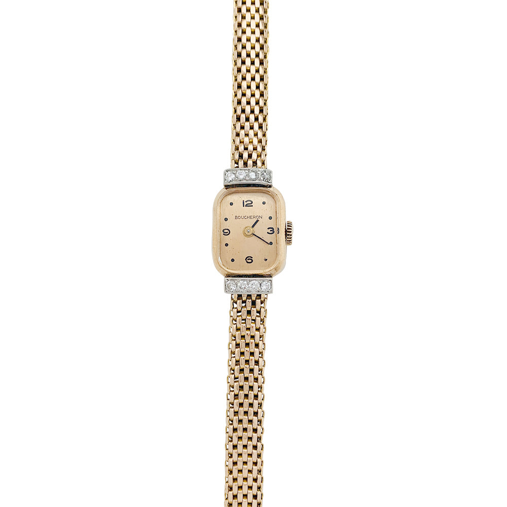 Montre Boucheron en or rose et diamants.