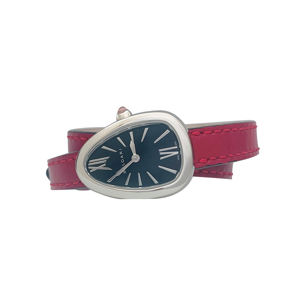 Bulgari "Serpenti" watch in steel and leather.
