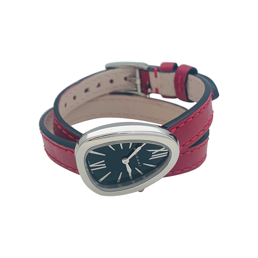 Bulgari "Serpenti" watch in steel and leather.