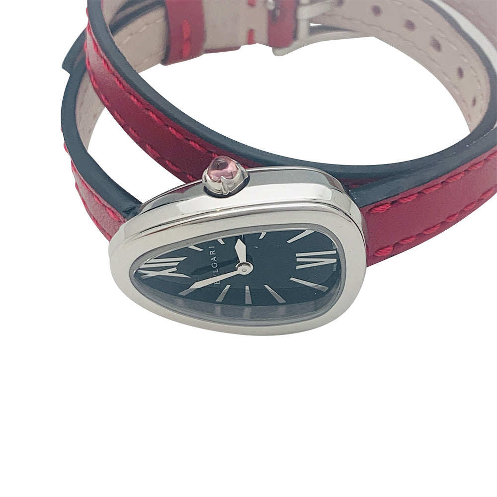 Bulgari "Serpenti" watch in steel and leather.