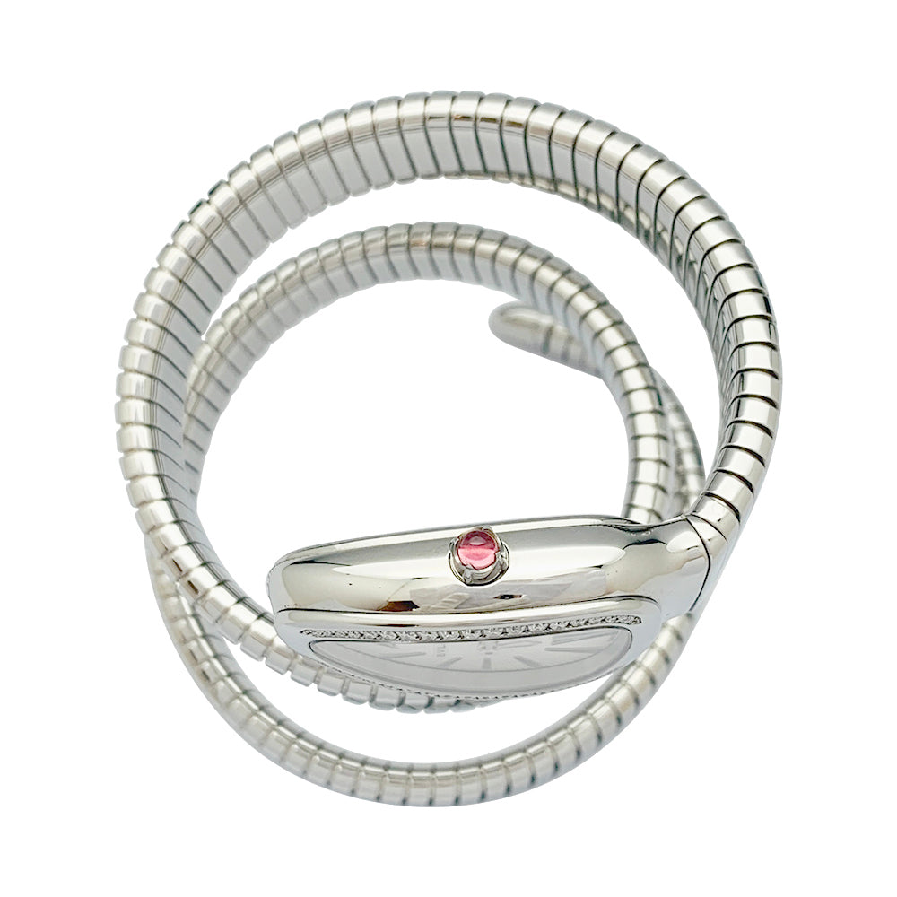 Bulgari Serpenti watch in steel, diamonds.