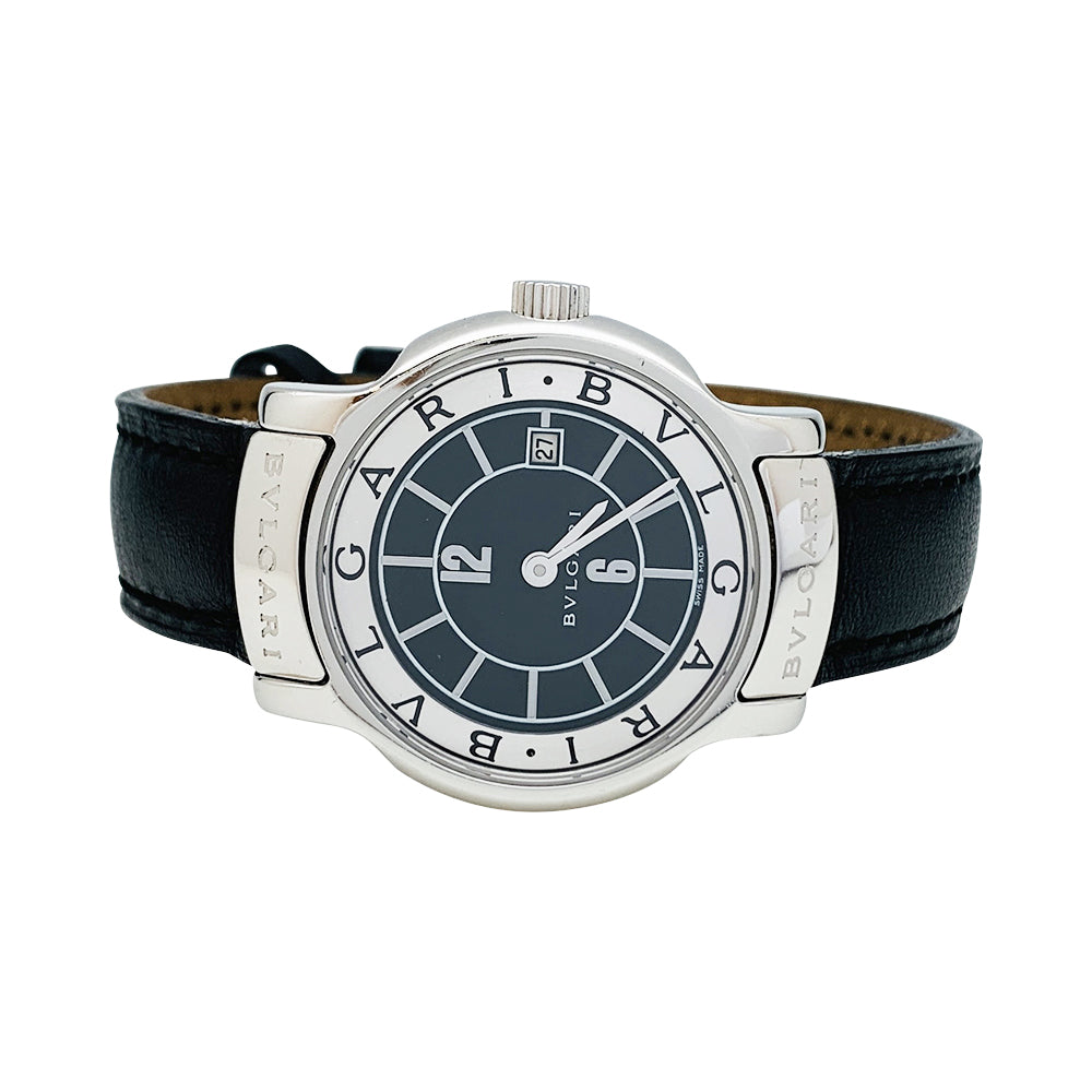Bulgari “Solotempo” watch in steel and leather.