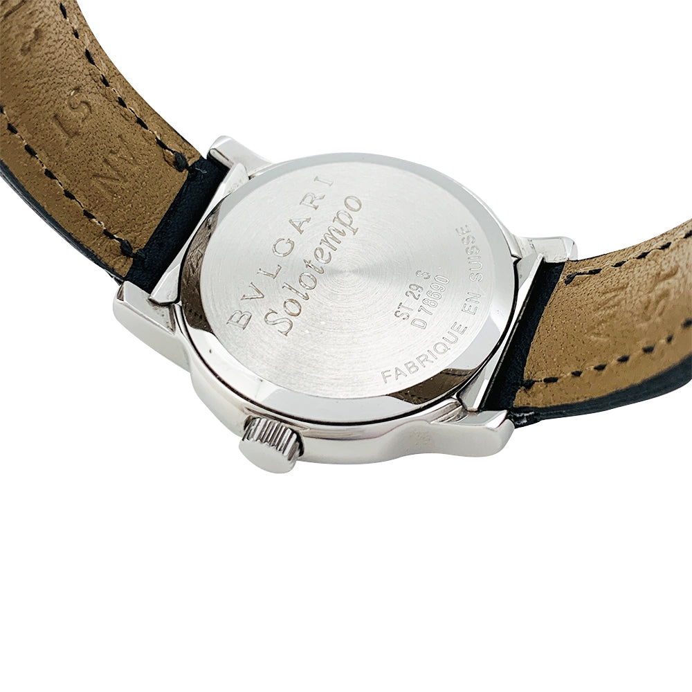 Bulgari “Solotempo” watch in steel and leather.
