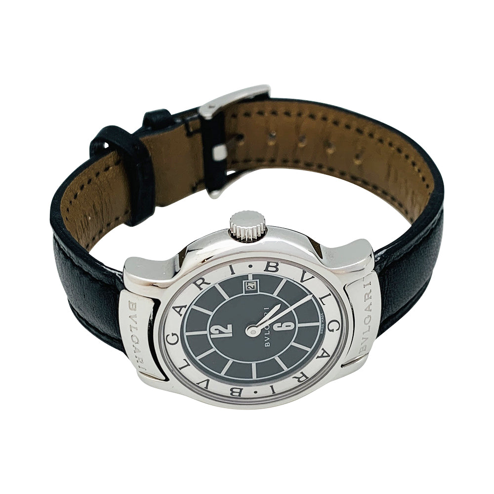 Bulgari “Solotempo” watch in steel and leather.