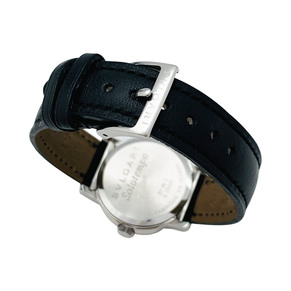 Bulgari “Solotempo” watch in steel and leather.