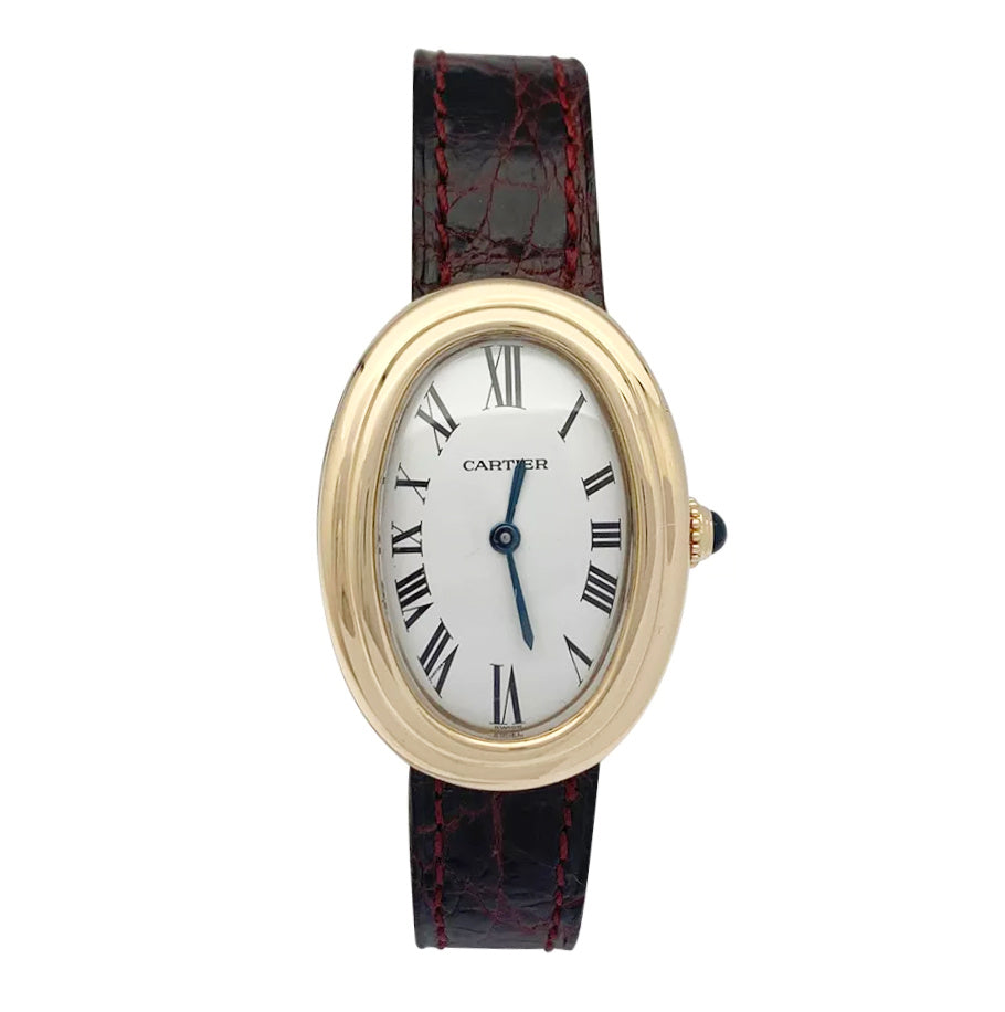 Cartier watch, "Baignoire", yellow gold on leather strap.