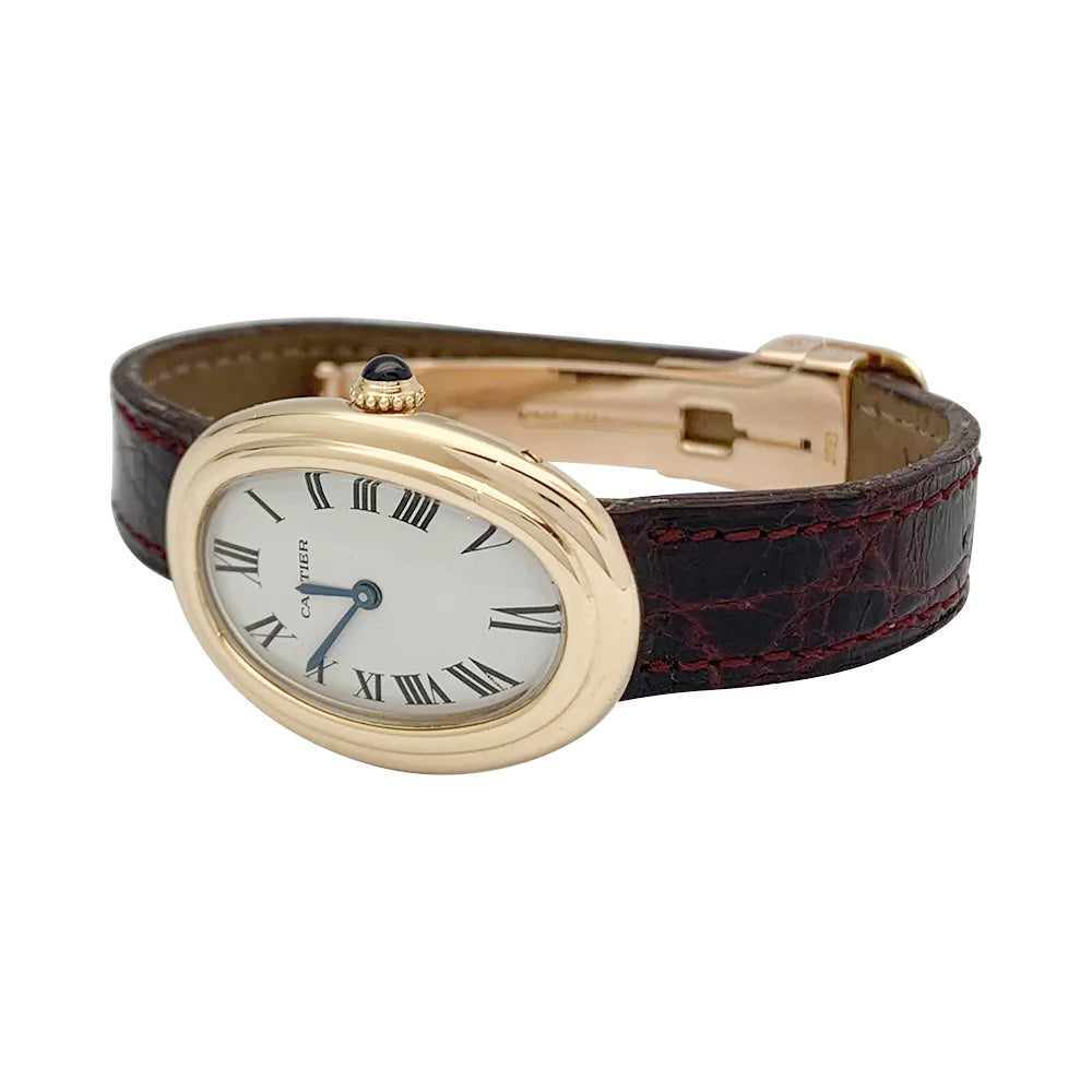 Cartier watch, "Baignoire", yellow gold on leather strap.