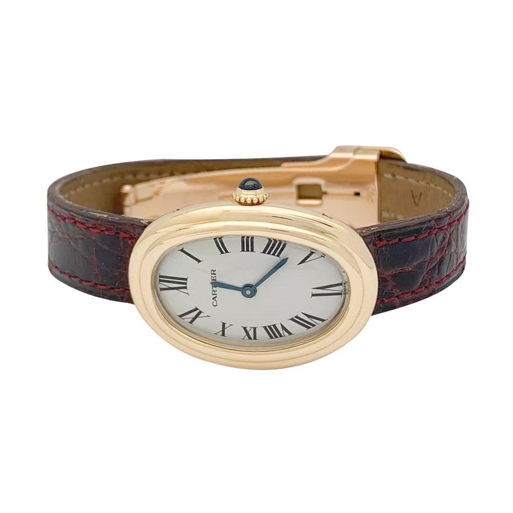Cartier watch, "Baignoire", yellow gold on leather strap.