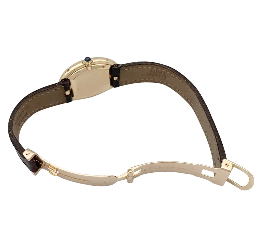 Cartier watch, "Baignoire", yellow gold on leather strap.