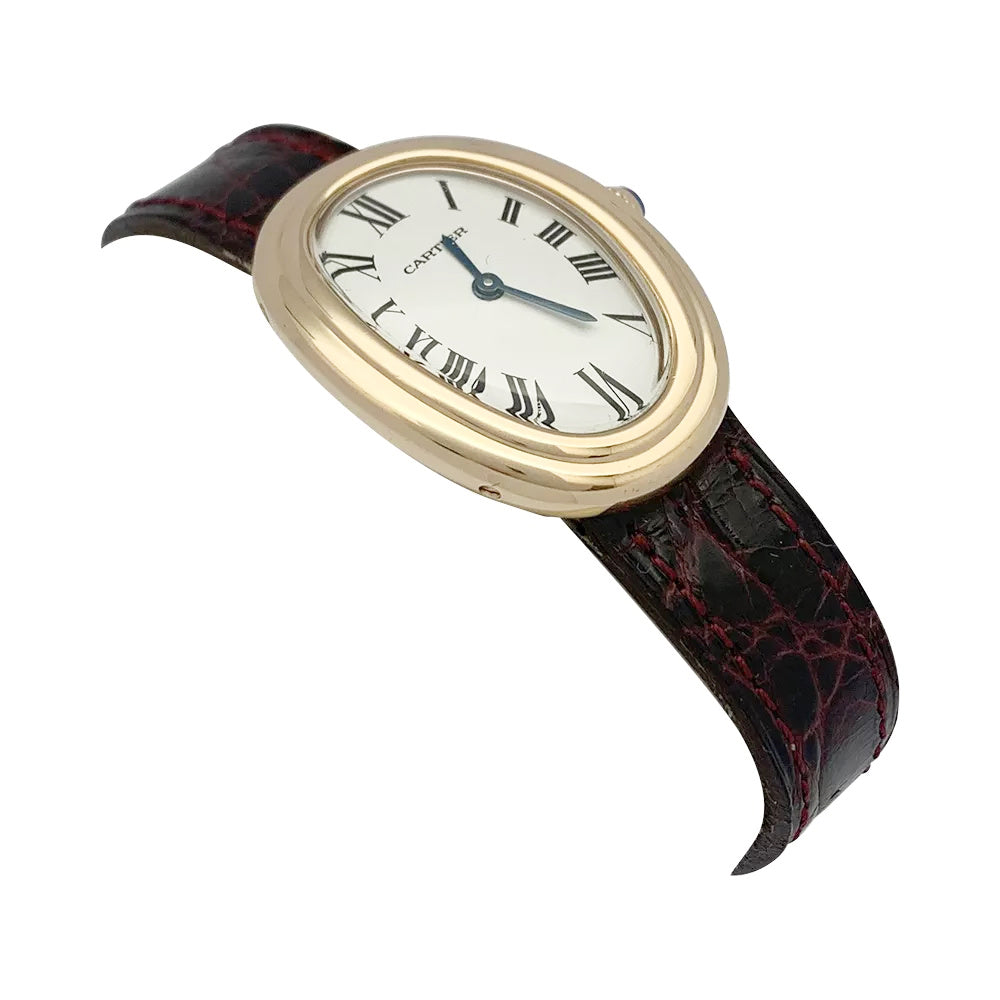 Cartier watch, "Baignoire", yellow gold on leather strap.