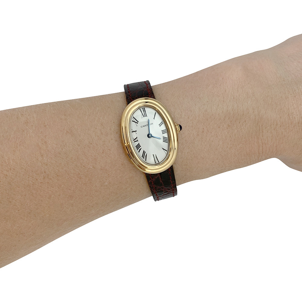 Cartier watch, "Baignoire", yellow gold on leather strap.