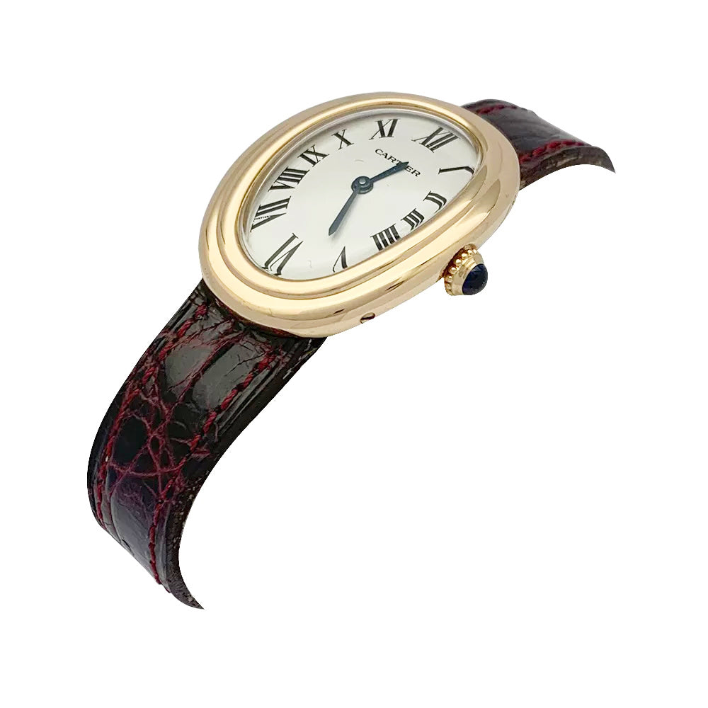 Cartier watch, "Baignoire", yellow gold on leather strap.