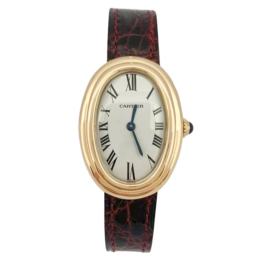 Cartier watch, "Baignoire", yellow gold on leather strap.