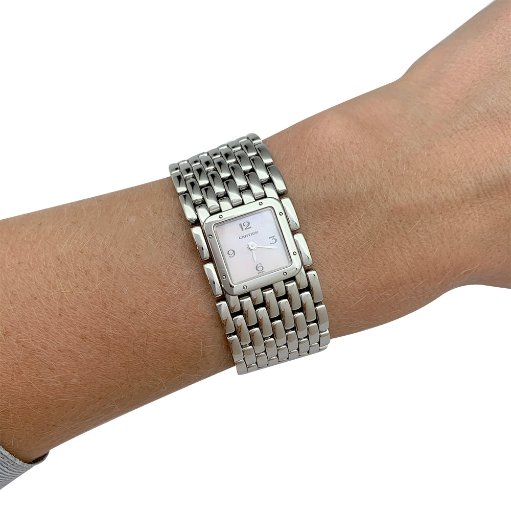 Cartier "Panthère Ruban" watch in steel and mother-of-pearl.