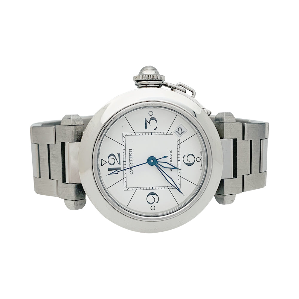 Cartier "Pasha" watch in steel on steel.