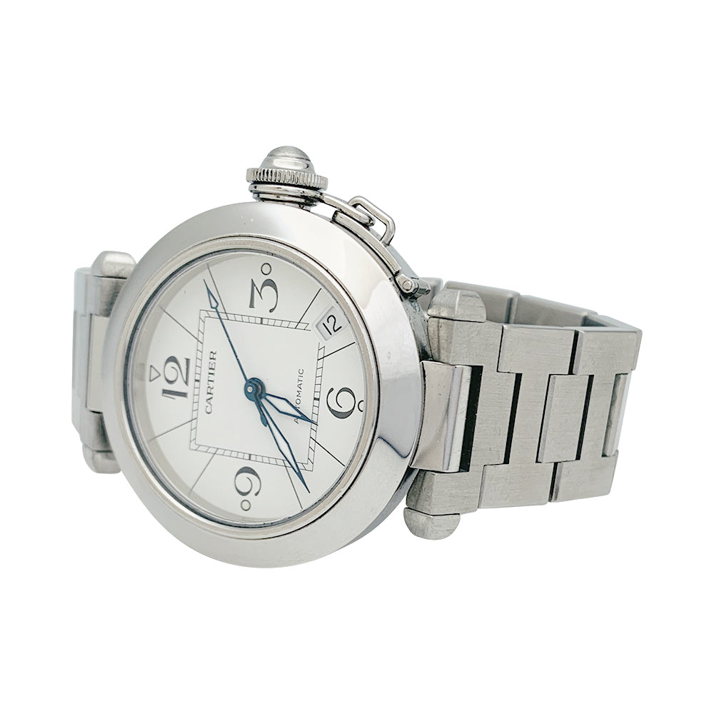 Cartier "Pasha" watch in steel on steel.