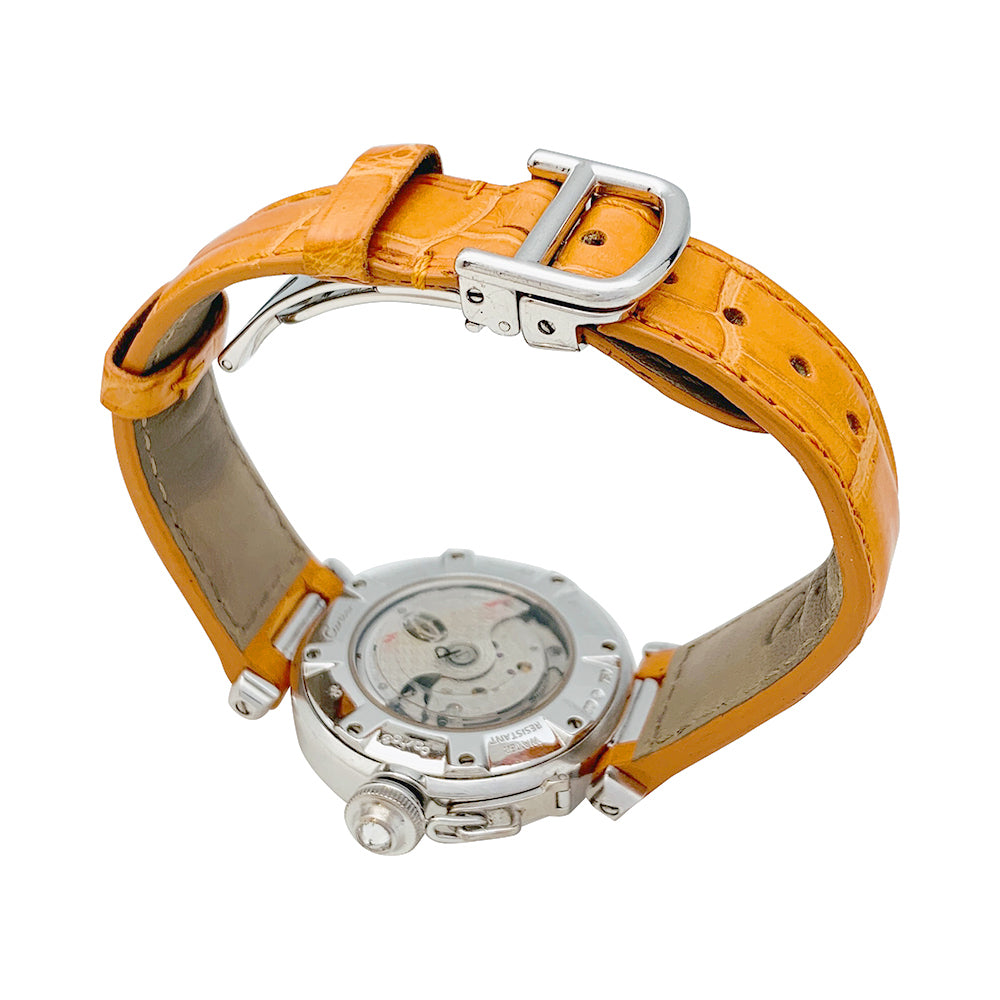 Cartier "Pasha" watch in white gold, diamonds and leather.