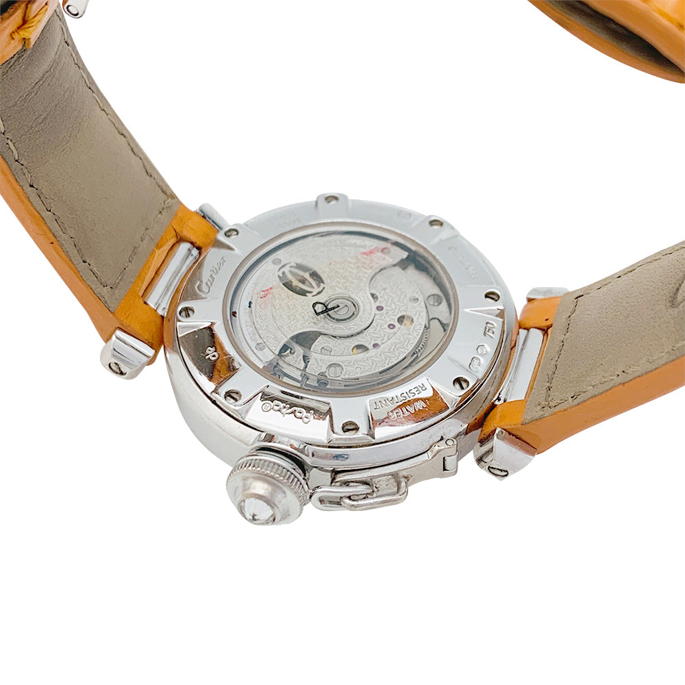 Cartier "Pasha" watch in white gold, diamonds and leather.