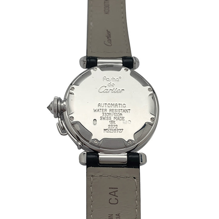Cartier watch, "Pasha", white gold, diamonds and leather.