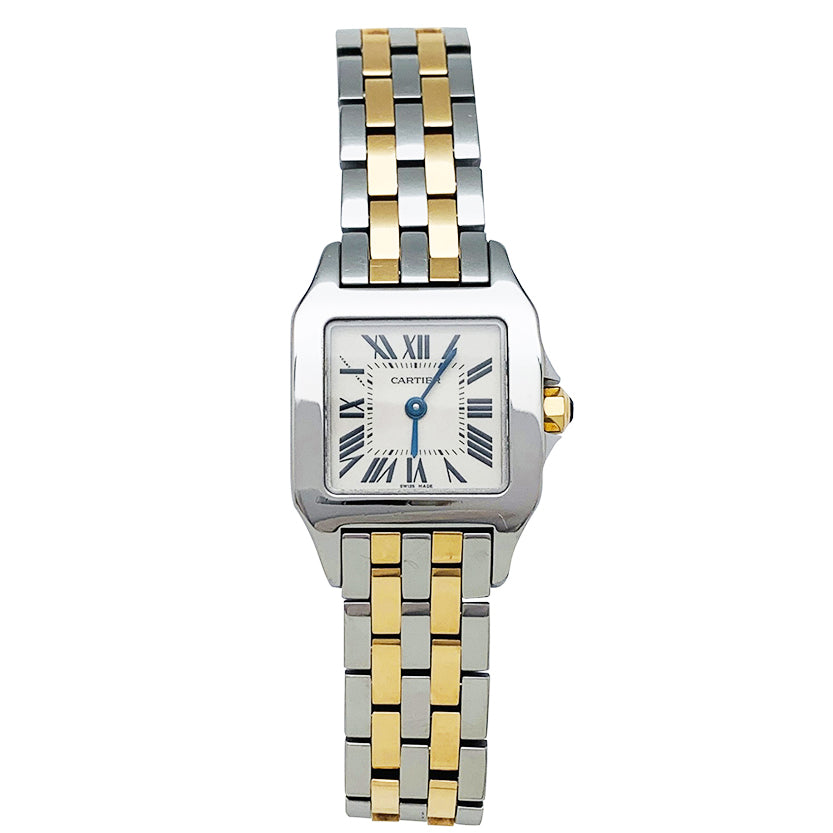 Montre Cartier, "Santos demoiselle", or et acier.