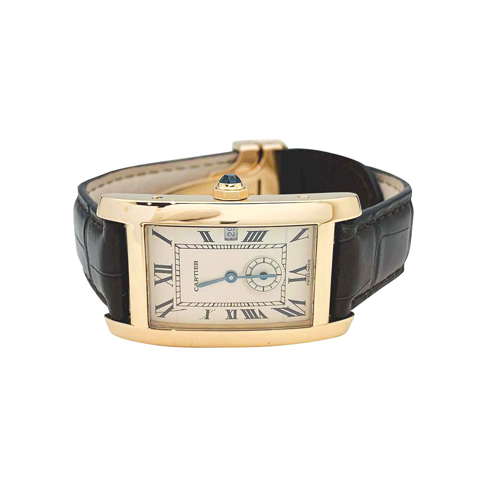 Cartier "Tank Américaine" watch in yellow gold on leather.